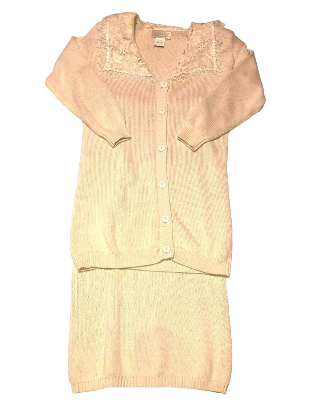 Vtg Gunne Sax Sweater Dress Suit Sz M Cream Knit USA made Lace Collar NWOT